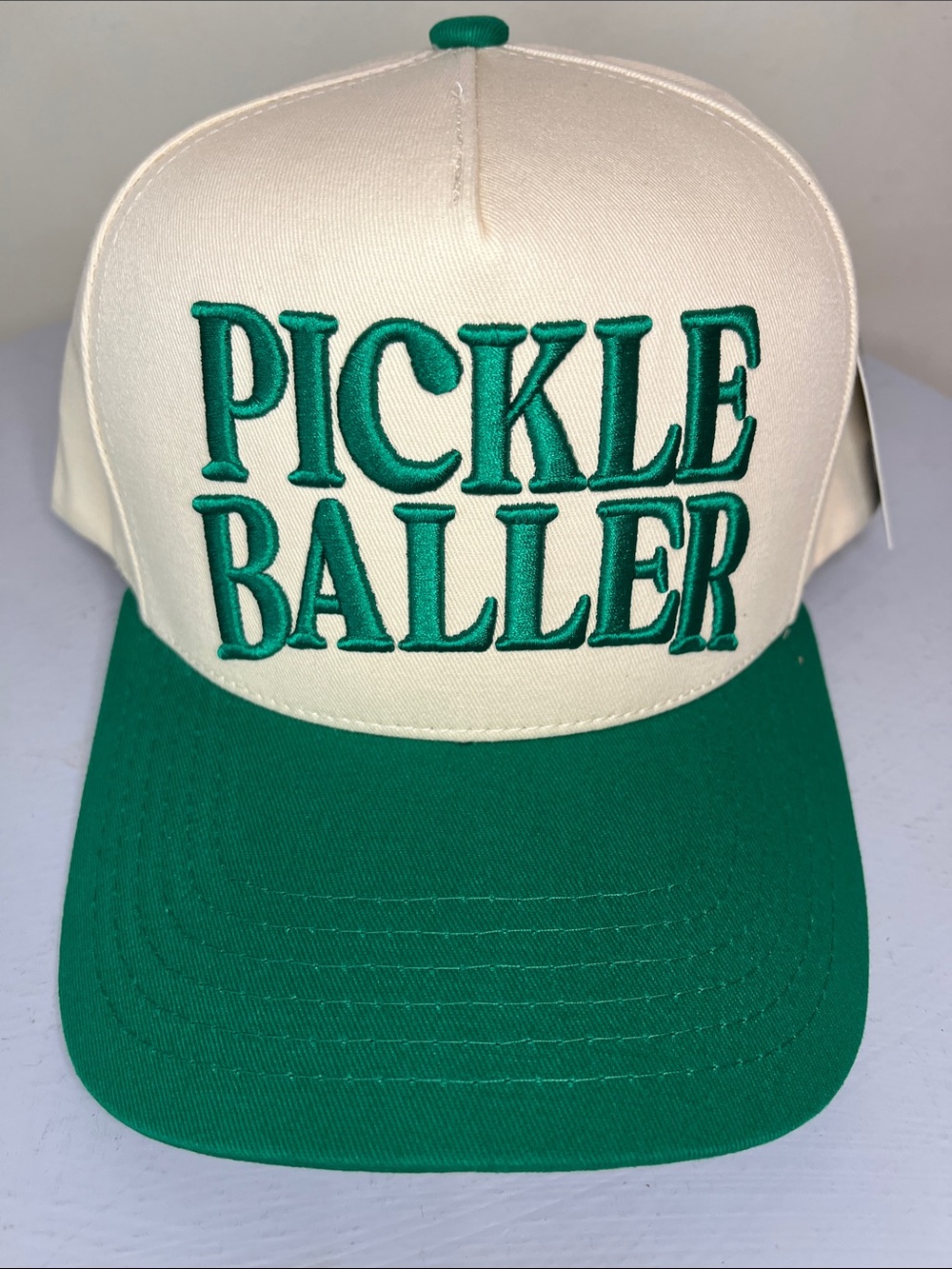 C.C Cream and Green Pickle Baller Hat NEW